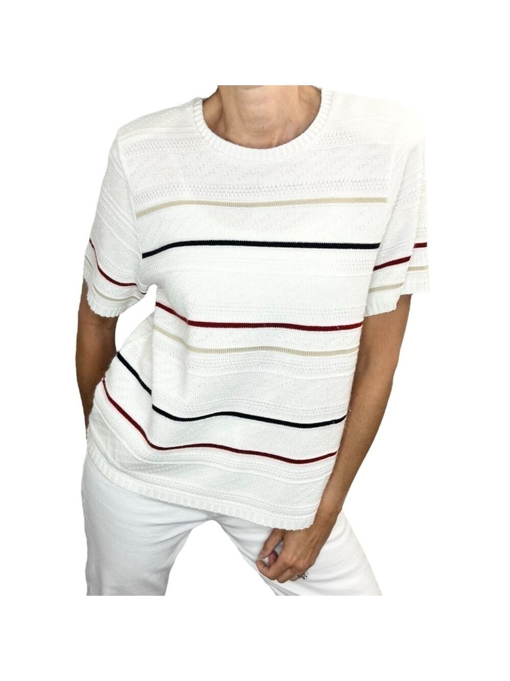 Vintage nautical stripe short sleeve knit top sweater